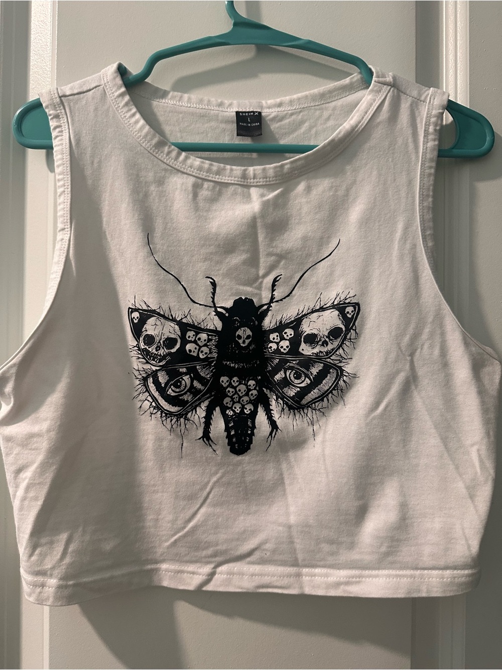 SHEIN X Graphic Butterfly Crop Top in White